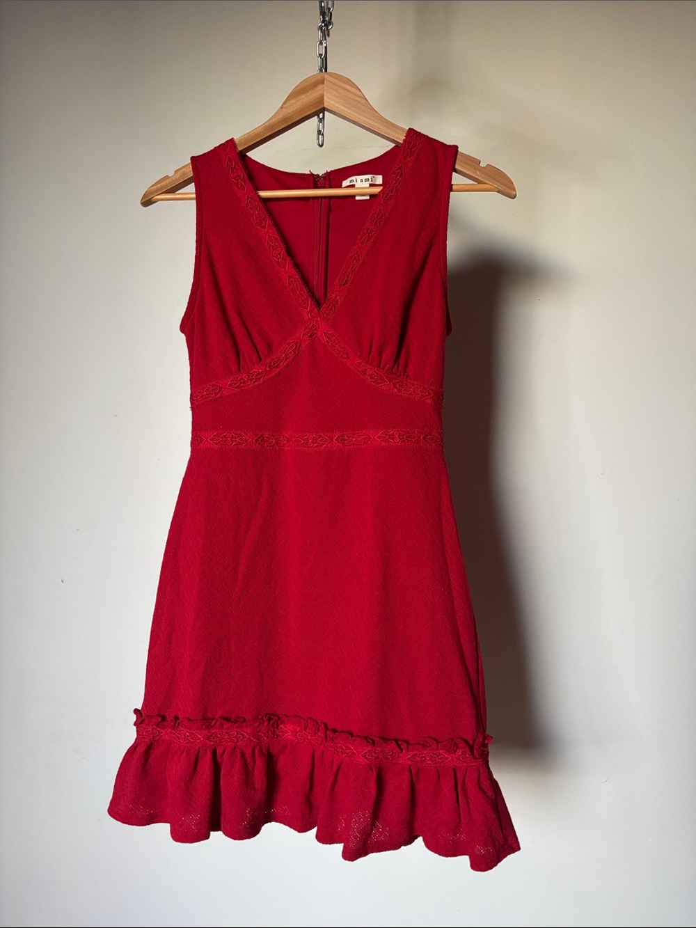 Francesca's Collections Miami Red Sleeveless V-Neck Mini Dress with Ruffle Hem